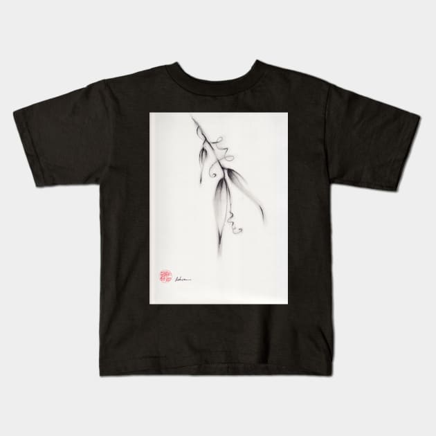 "Leaves' Charcoal pencil drawing on paper Kids T-Shirt by tranquilwaters